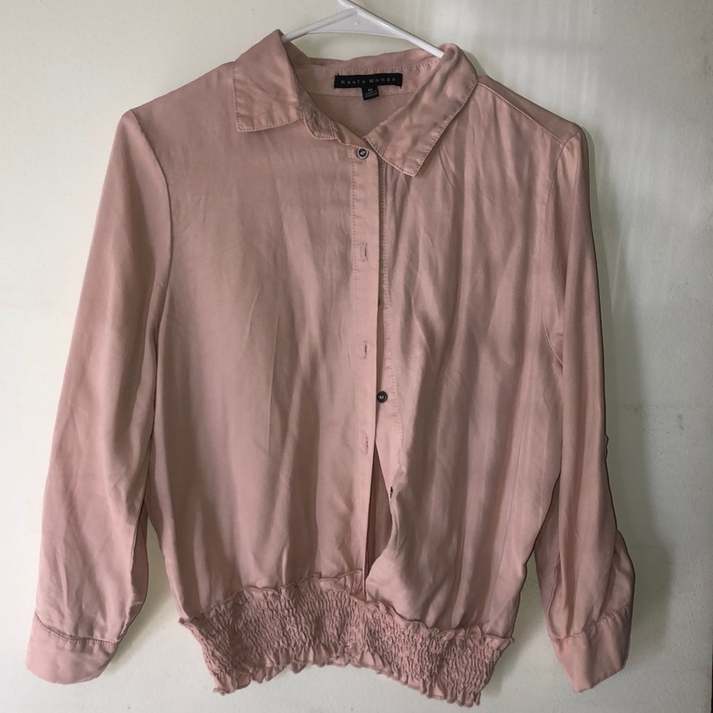 Pink long sleeve button crop top